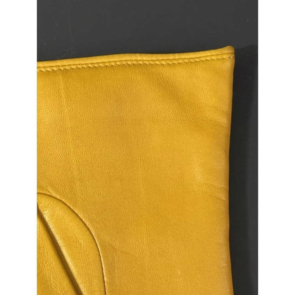 Coach Yellow Leather Quilted Bow Heart Wool Lined Gloves Size 8